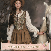 法式 LaceMade 古典伽利略 西部牛仔风复古乡村印花麂皮镂空连衣裙