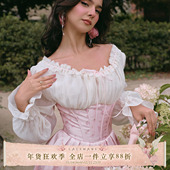 LaceMade 连衣裙女秋 宫廷风鱼骨收腰假两件两穿长款 玫瑰乐章 法式