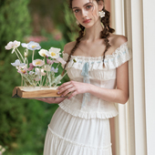 一字肩上衣长款 LaceMade 清新通勤套装 法式 半裙棉质夏女 恋恋之夏