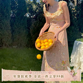 LaceMade 印花蕾丝连衣裙 复古田园油画小人吊带长款 雏菊风筝 法式