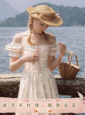 LaceMade 木棉花日记 法式设计感田园风印花显瘦鱼骨胸衣连衣裙