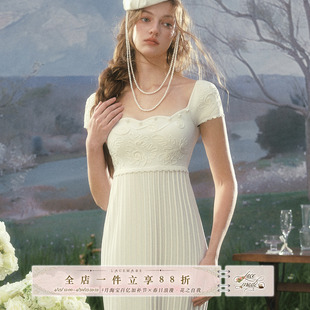 LaceMade 阿尔忒弥斯 法式宫廷风重工白色针织连衣裙帝政裙长款女