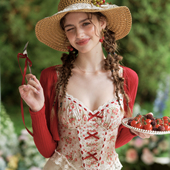 夏日通勤套装 法式 鱼骨吊带胸衣上衣蕾丝半裙 樱桃茉莉酱 LaceMade