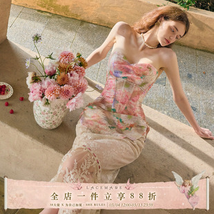 LaceMade 提香花镜 法式甜美浪漫油画感蕾丝鱼骨胸衣半裙套装夏女