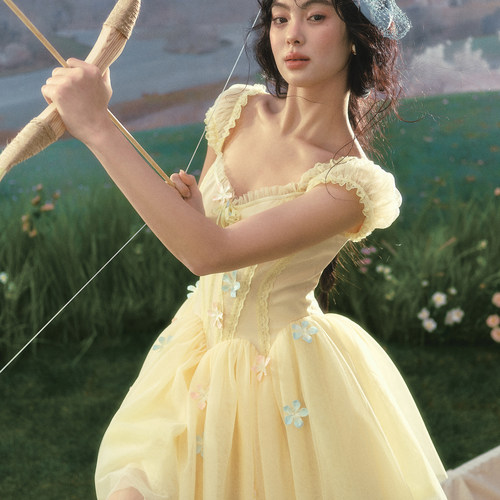 LaceMade 花花射手 法式春日仙女风蓬蓬裙演出服鱼骨收腰生日裙