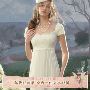 LaceMade 阿尔忒弥斯 法式宫廷风重工白色针织连衣裙帝政裙长款女