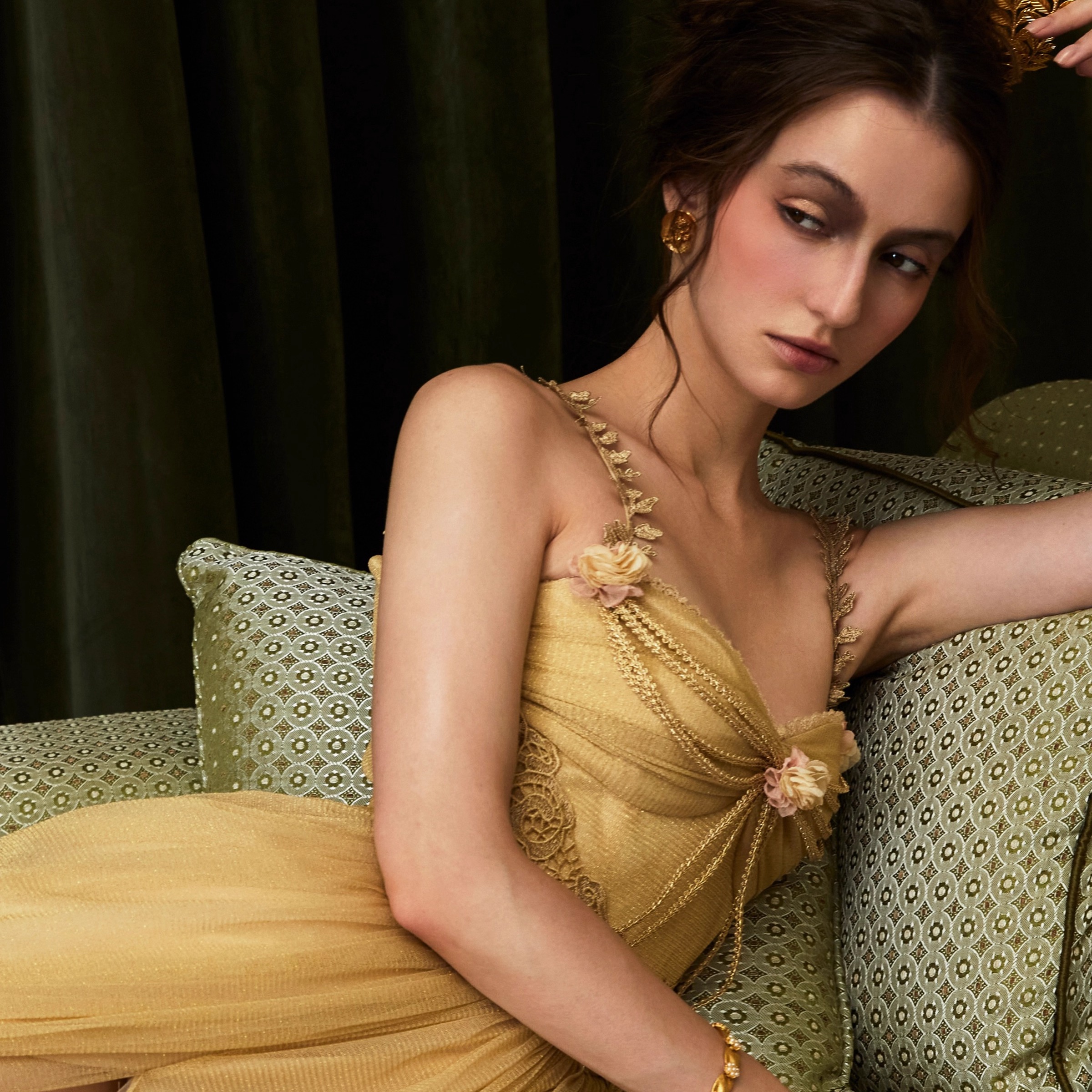 LaceMade 尼罗河蔷薇 埃及风异域女神纱网礼服奢华金色鱼骨连衣裙