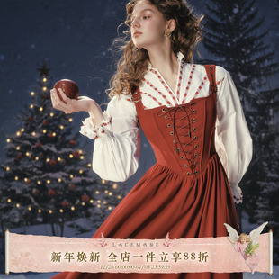 红色吊带连衣裙套装 LaceMade 复古显瘦通勤长款 法式 圣诞裙 红箭客