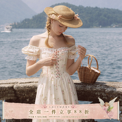 LaceMade 木棉花日记 法式设计感田园风印花显瘦鱼骨胸衣连衣裙