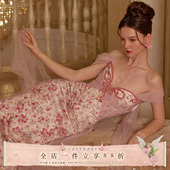 仙女裙纱网缎面印花鱼骨连衣裙新品 法式 礼服裙 花漾蝶仙 LaceMade