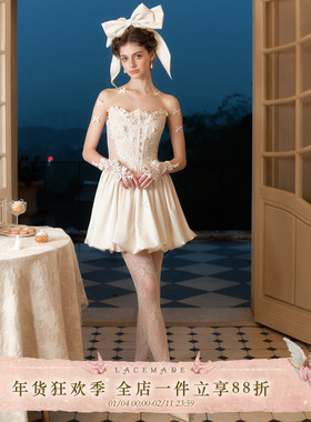 LaceMade 甜蜜小时代 法式宴会公主裙夏季度假白色无袖鱼骨连衣裙