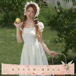 LaceMade 纯白灰姑娘 法式公主方领连衣裙千金感气质绝美小裙子夏