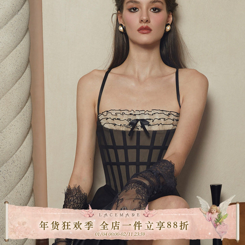 LaceMade 午魅之约 法式赫本结构感小众高级木耳边鱼骨胸衣连衣裙,女装/女士精品,连衣裙,淘宝优惠券,粉丝福利购,淘宝优惠卷
