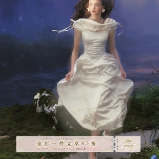 LaceMade 爱的迫降 法式设计感荡领连衣裙小白裙夏