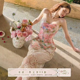 LaceMade 提香花镜 法式甜美浪漫油画感蕾丝鱼骨胸衣半裙套装夏女