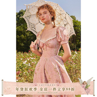 LaceMade 荼靡花事 法式棉制乡村风鱼骨连衣裙
