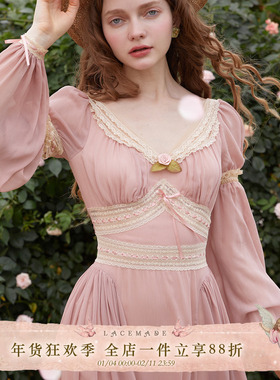 LaceMade 夏日长诗 法式复古浪漫两穿可拆卸防晒袖少女蕾丝连衣裙