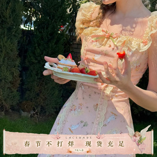 LaceMade 雏菊风筝 法式复古田园吊带短款印花蕾丝连衣裙小个子女