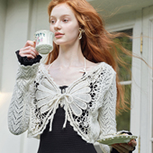 开衫 LaceMade 复古田园蝴蝶镂空白色毛织长袖 法式 保暖秋 蝴蝶情书