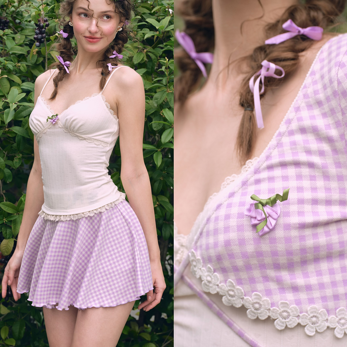 LaceMade 葡萄酒庄 法式田园甜美三件套小个子吊带半裙针织套装女