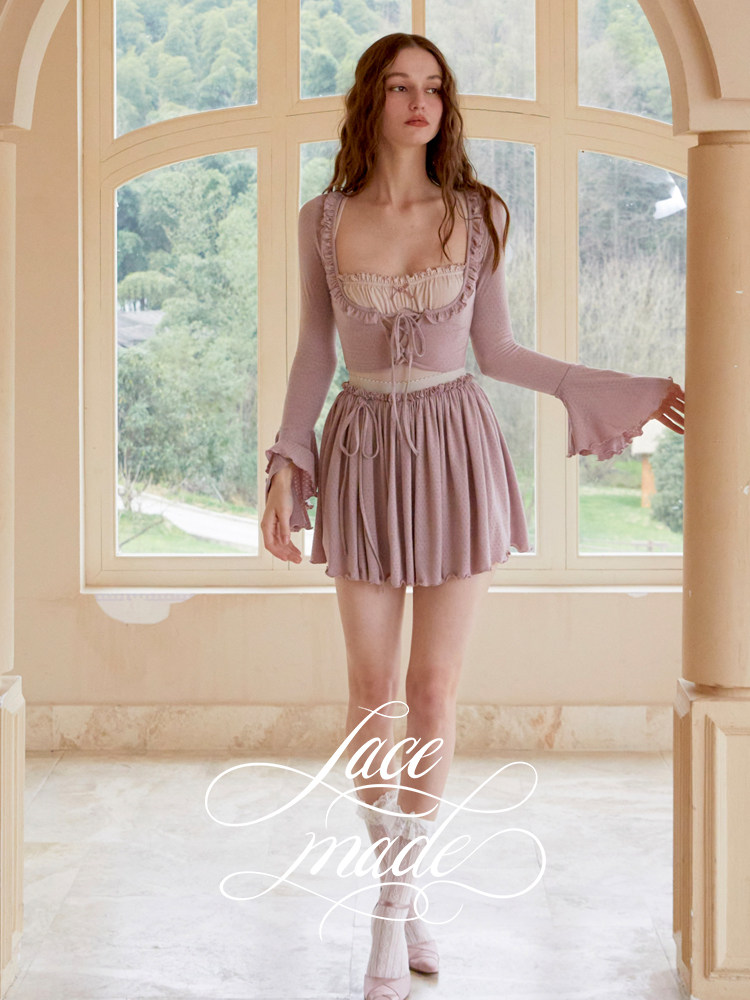 LACEMADE 첫사랑 댄스 스튜디오 발레 니트 셔츠 스커트 서스펜더 스커트 정장 바디 슈트 댄스 스커트