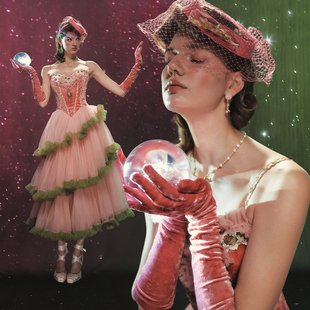 LaceMade 葡萄格琳达 法式设计感礼服重工蓬蓬裙鱼骨粉色连衣裙长