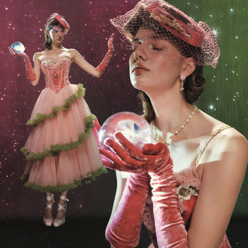 LaceMade 葡萄格琳达 法式设计感礼服重工蓬蓬裙鱼骨粉色连衣裙长