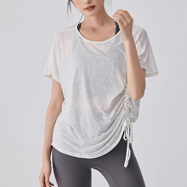短袖瑜伽服女夏季速干t恤运动上衣宽松罩衫普拉提训练健身服跑步