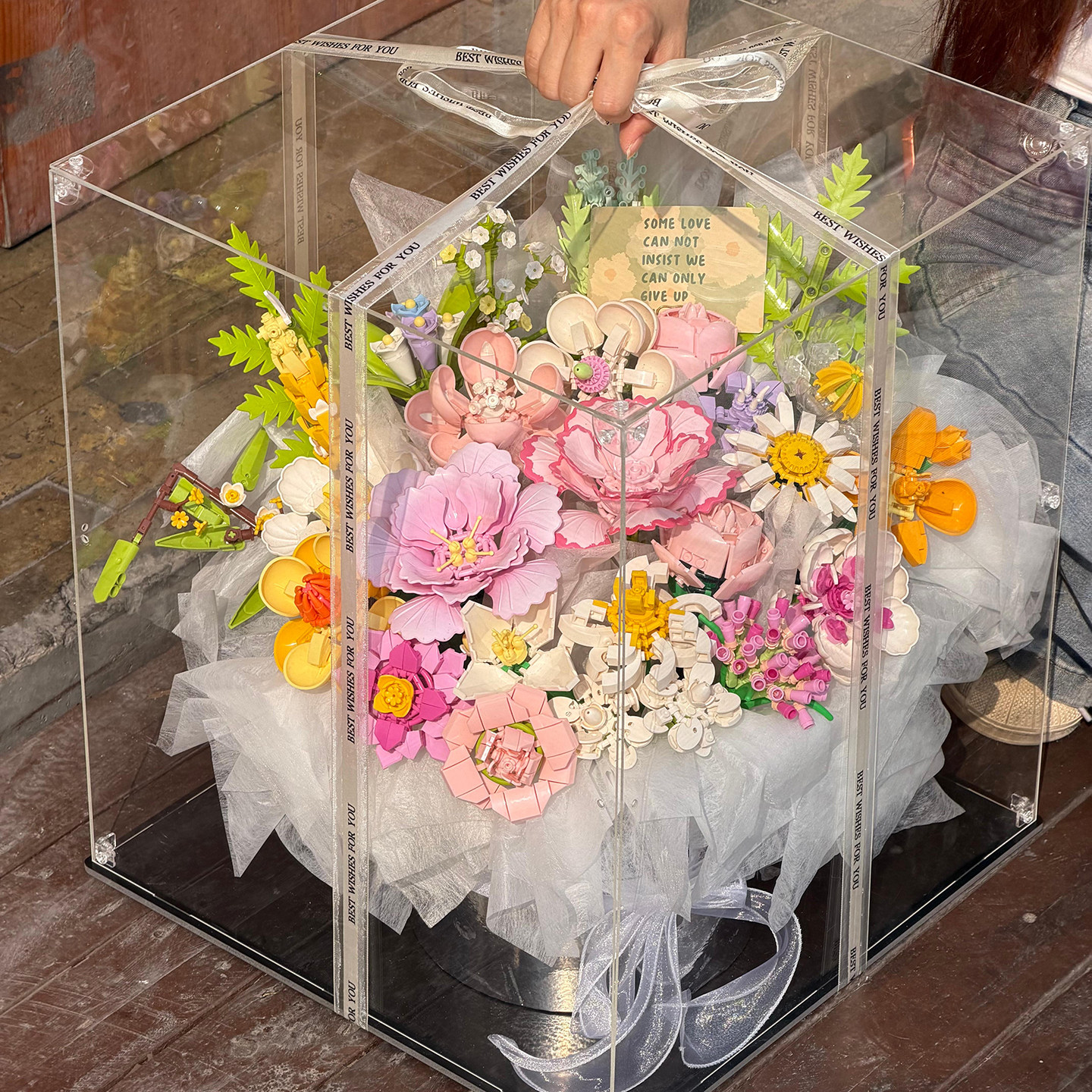 永生积木花束展示盒拼装一整套手工DIY材料包送女生闺蜜生日礼物