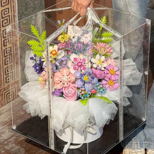永生积木花束展示盒拼装一整套手工DIY材料包送女生闺蜜生日礼物