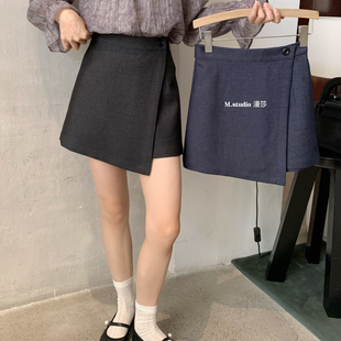 半身裙1513 MSTUDIO漫莎 秋冬款 不规则显瘦开衩短裙 自带安全裤