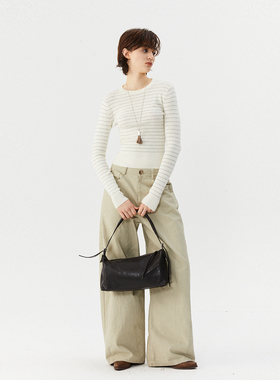 INRM 2026年春夏圆领长袖条纹针织打底衫简约修身套头毛针织衫女