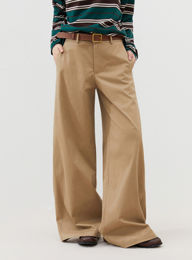 INRM 斜纹棉质卡其色直筒休闲裤美式复古松弛感女阔腿裤子