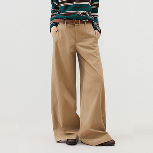 INRM 斜纹棉质卡其色直筒休闲裤美式复古松弛感女阔腿裤子