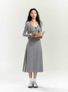 INRM 圆点百搭短款背心吊带中长款半身裙波点三件套装女