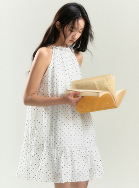 INRM 复古百搭吊带波点挂脖吊带裙宽松学院风可爱连衣裙