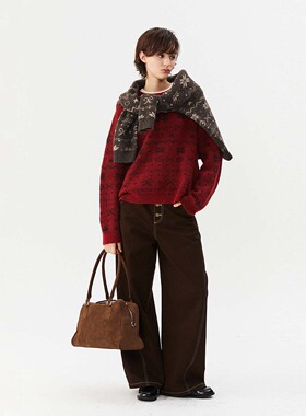 INRM 复古雪花撞色毛衣2025秋冬保暖套头毛针织衫内搭上衣