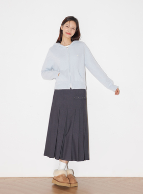 INRM 慵懒风浅蓝色短款拉链毛衣秋冬新款连帽针织外套