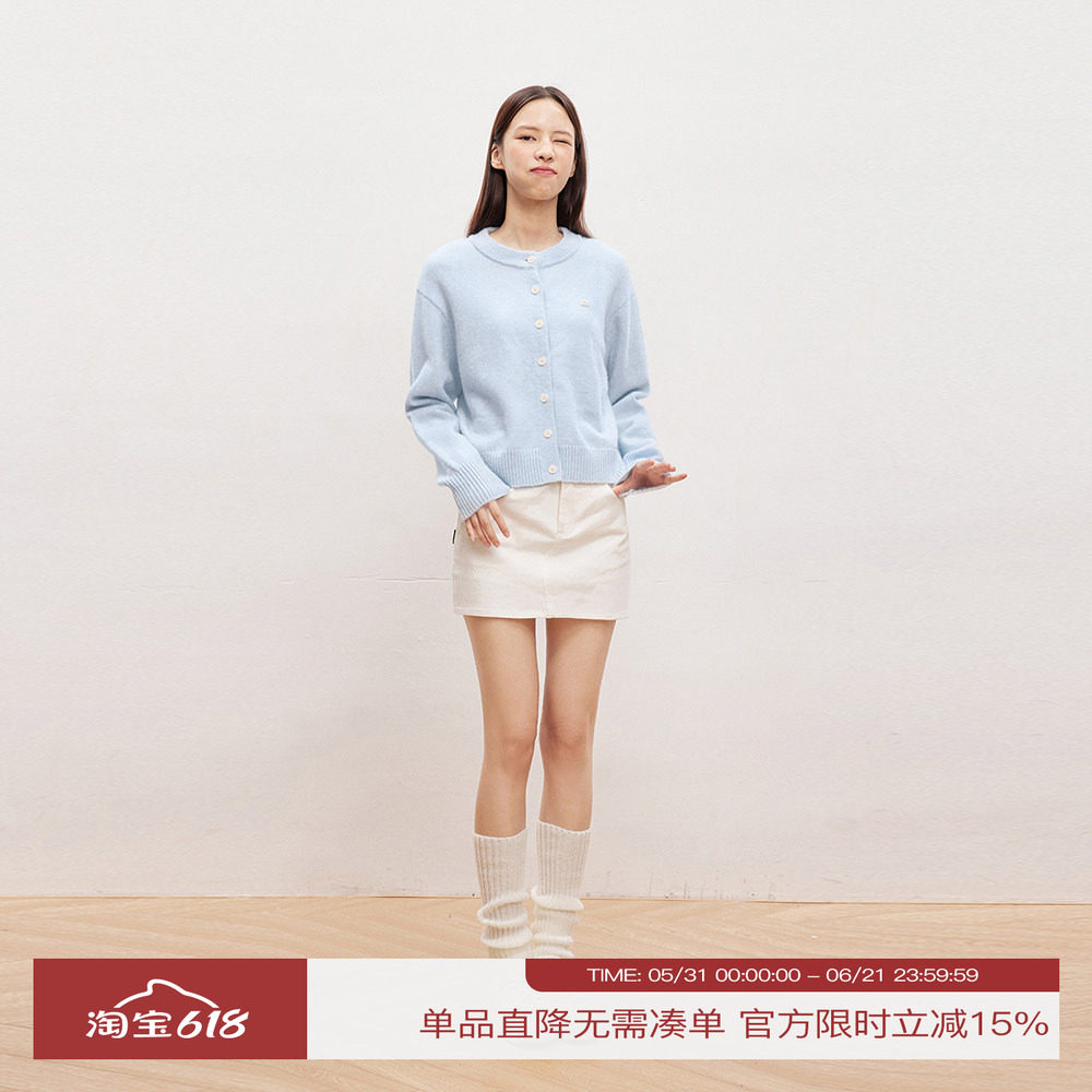 INRM 软糯感浅蓝色针织毛衣外套秋季新款简约短外套