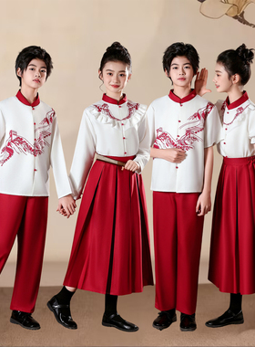 儿童合唱演出服中国风红色小学生爱国表演服装男女童舞台朗诵比赛