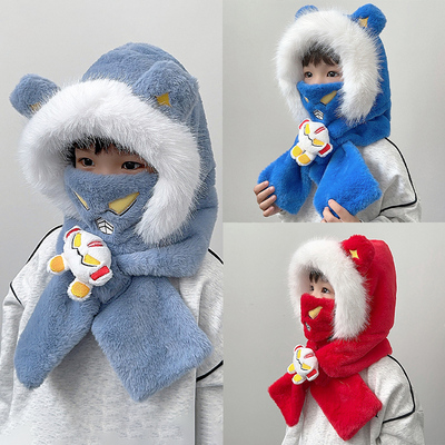 儿童帽子冬季奥特曼围巾一体帽