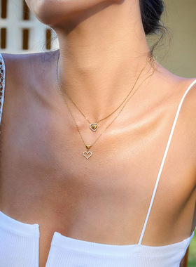 欧美跨境新款简约气质镂空锆石爱心吊坠饰品女高级