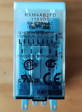 施耐德小型中间继电器 DC110V RXM4AB2FD 带灯14脚四开四闭12A