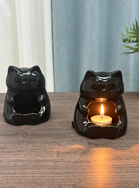 ins可爱猫咪陶瓷烛台家居装饰桌面摆件创意小众香薰摆件桌面装饰