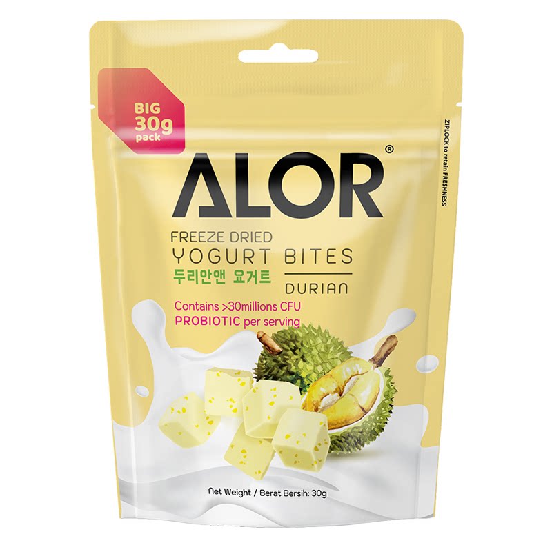 【日期新鲜】ALOR亚罗星进口女孩子零食零嘴冻干榴莲酸奶块30g/袋