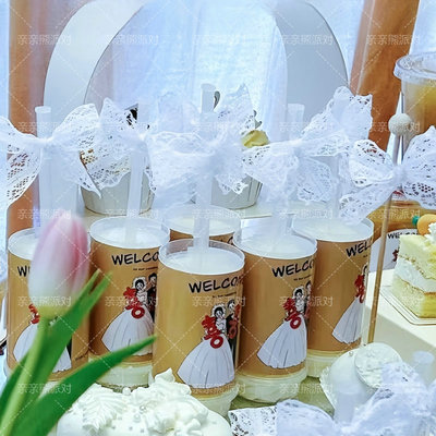 棕色甜品台装饰welcome推推乐贴纸爱心纸杯蛋糕插件金色布丁纸