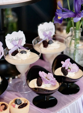 紫色甜品台香槟杯慕斯杯装饰插件蝴蝶结wedding布丁杯推推乐贴纸