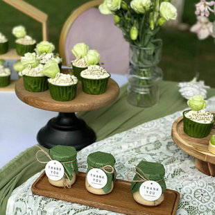 thankyou吊牌森系婚礼甜品台装饰绿色纸杯蛋糕插件布丁杯封口纸