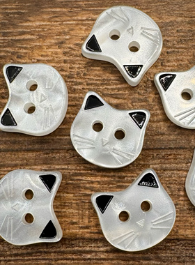 12MM卡通猫咪珍珠白黑色耳朵可爱童装纽扣儿童幼儿园bjd手工配件