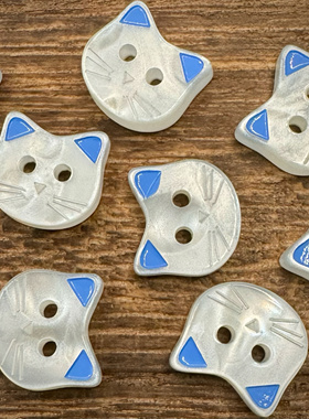 12MM卡通猫咪珍珠白蓝色耳朵可爱童装纽扣儿童幼儿园bjd手工配件